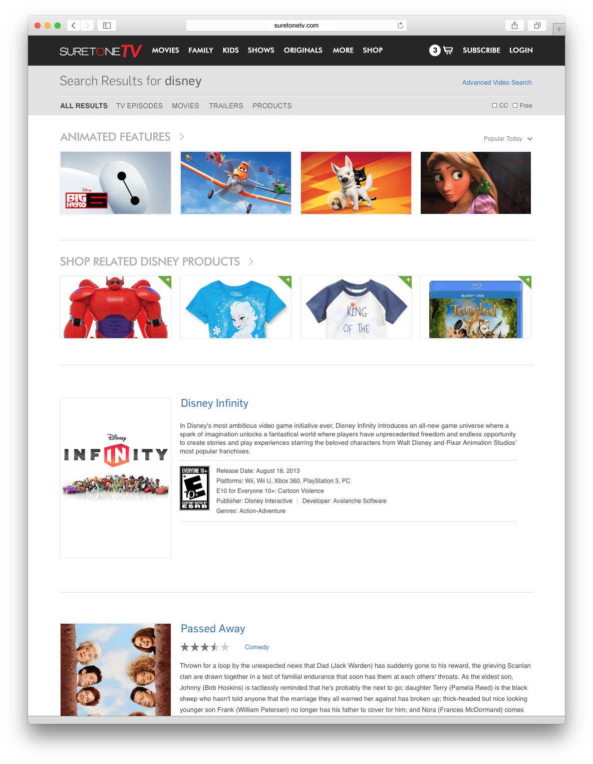 Suretone TV Network Disney Results Page